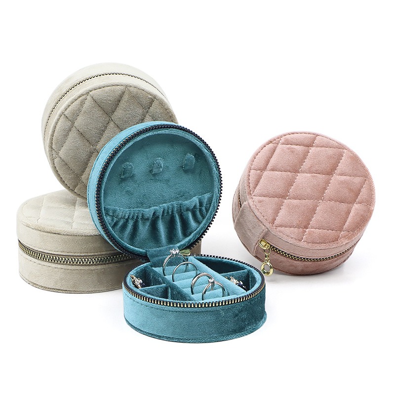 Accessories Travel Jewelry Box - 라운드 다이아몬드 벨벳 여행 보석 상자