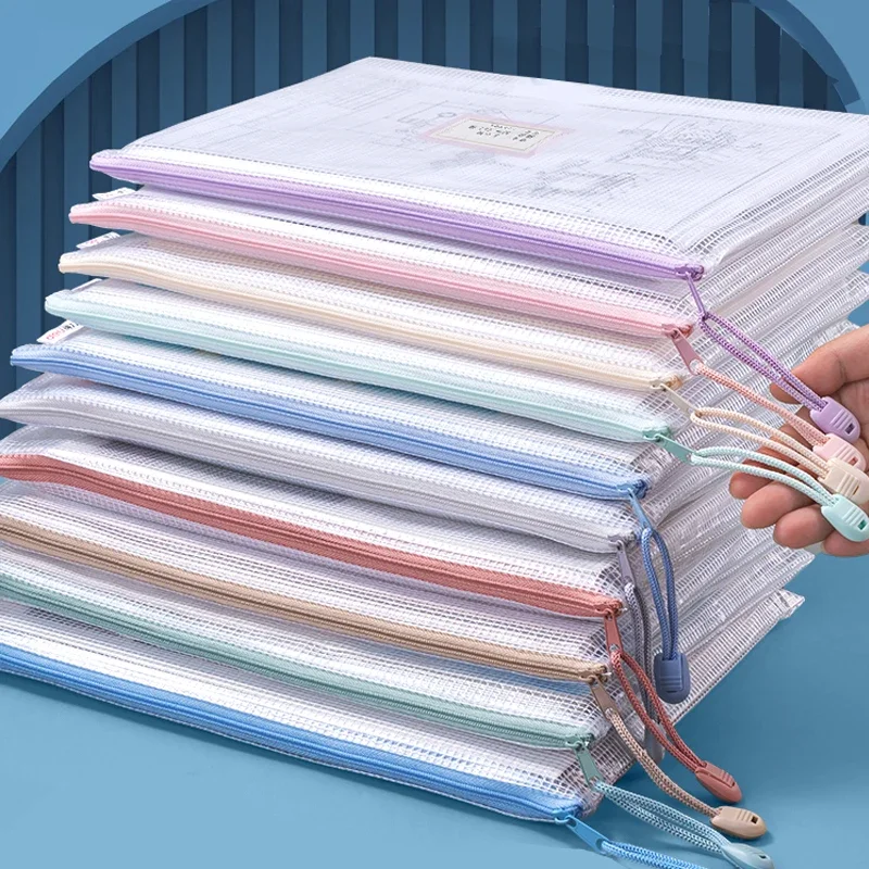 Document Organizer Folder - A4A5 플라스틱 메쉬 지퍼 파일 가방