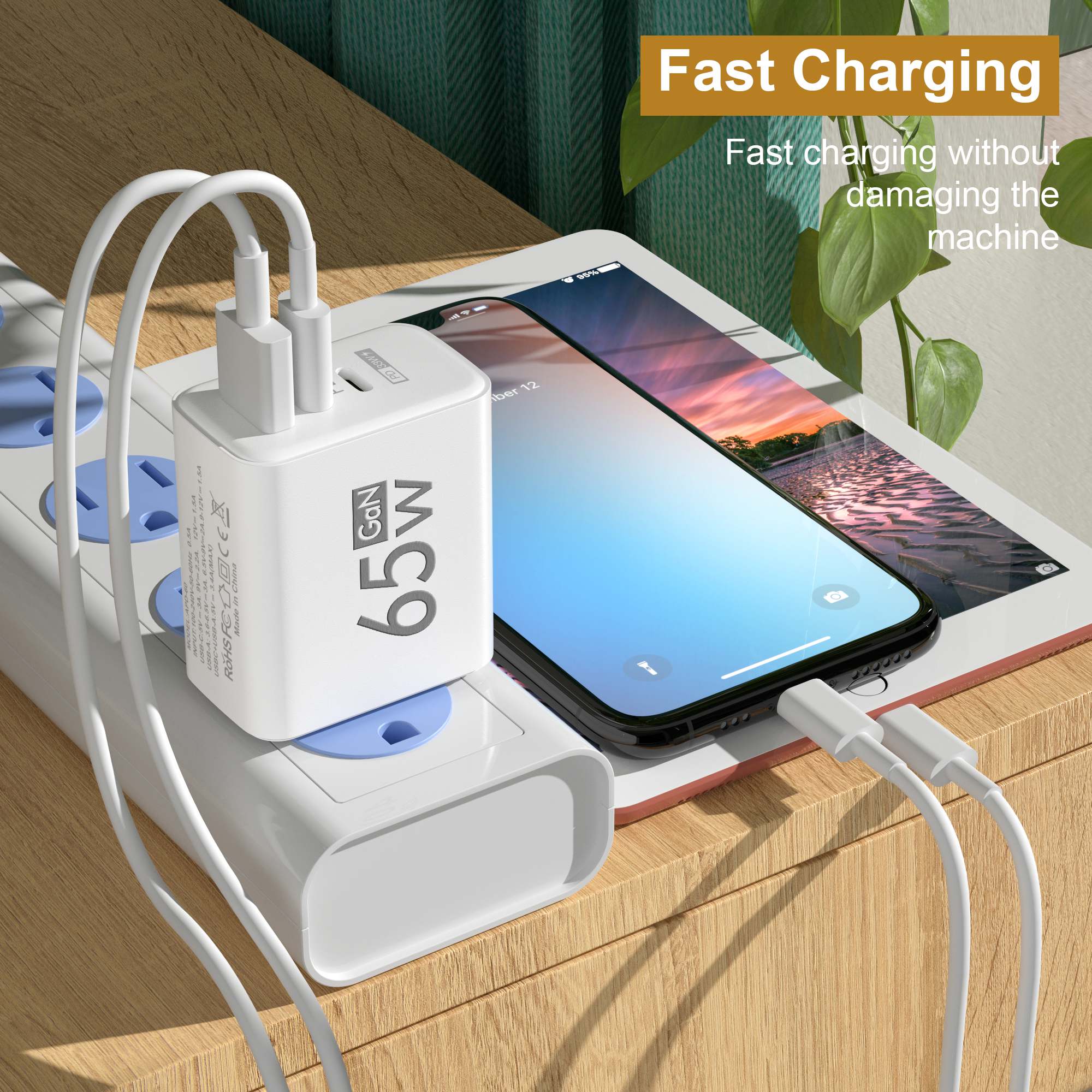 65W GaN USB C 벽면 충전기 3포트 PD 고속 - Travel Accessories Iphone 리뷰 및 가격