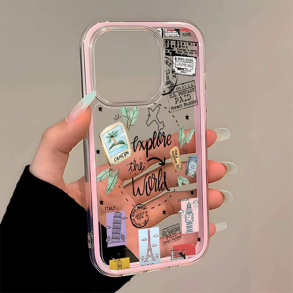여행 스티커 콜라주 투명 폰 케이스 아이폰 17 16  - Travel Accessories Iphone 리뷰 및 가격
