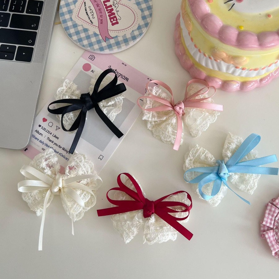2개/세트 귀여운 레이스 리본 헤어핀, 달콤한 자수 리 - Travel Accessories Kids 리뷰 및 가격