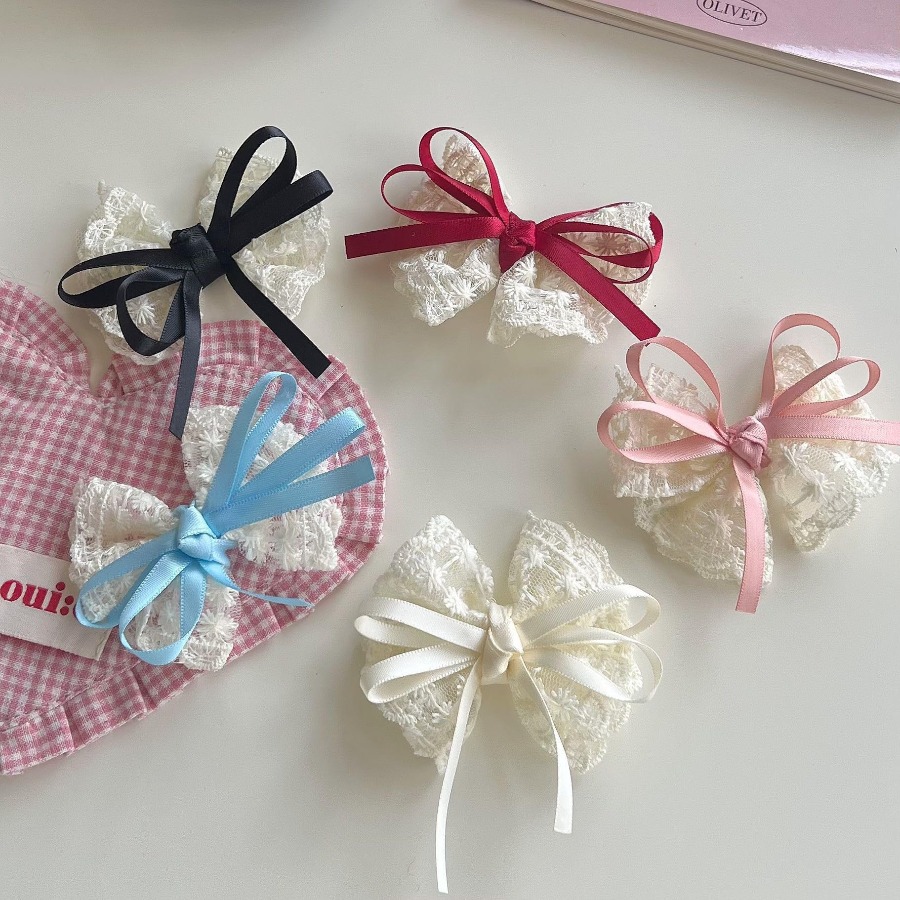 2개/세트 귀여운 레이스 리본 헤어핀, 달콤한 자수 리 - Travel Accessories Kids 리뷰 및 가격