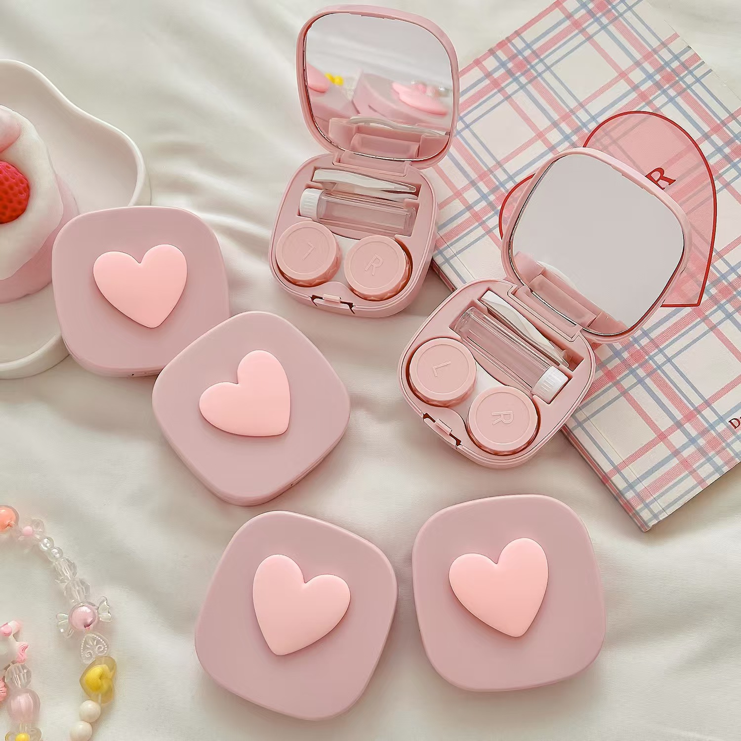 거울이있는 하트 콘택트 렌즈 케이스 미니 러블리 아이  - Travel Accessories Comfort 리뷰 및 가격