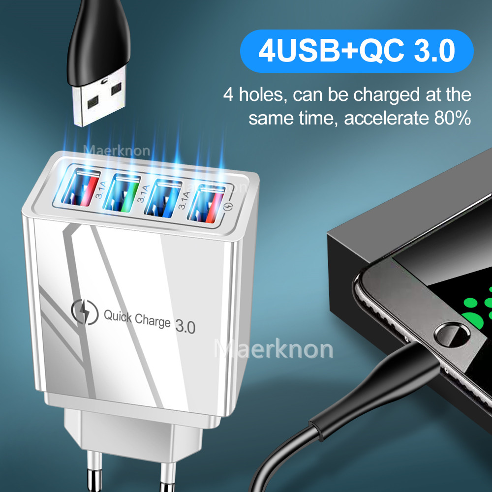 4개의 USB 고속 충전 헤드 EU/US 표준 어댑터  - Travel Accessories Iphone 리뷰 및 가격